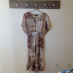 Mlle Gabrielle Cream and Brown High LowDress SZ XL
